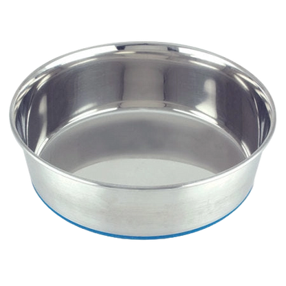Heavy Premium Pet Dishes,"Stainless steel pet dish with blue base ring"