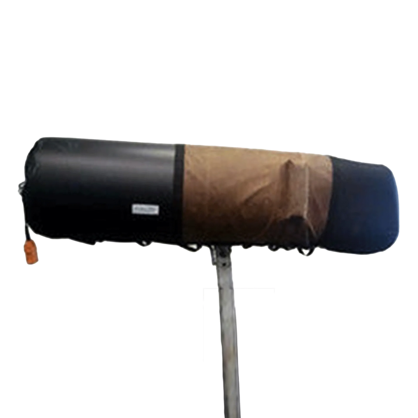 Leather Blanket with Hips and HOOD,"Rolled dark blanket with brown hood panel and hanging strap"