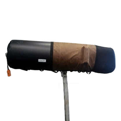 Leather Blanket with Hips and HOOD,"Rolled dark blanket with brown hood panel and hanging strap"