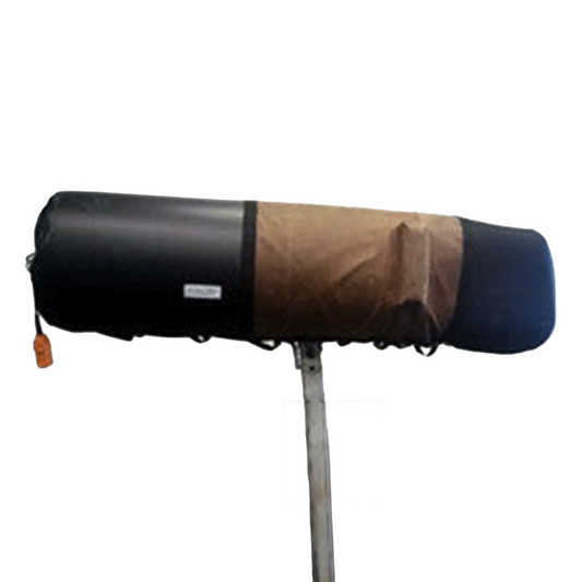 Leather Blanket with Hips and HOOD,"Rolled dark blanket with brown hood panel and hanging strap"