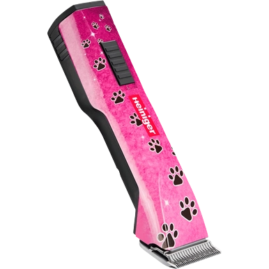 Pink Paws Saphir Cordless Clipper Two Batteries by Heiniger,"Pink clipper with black paw print pattern"