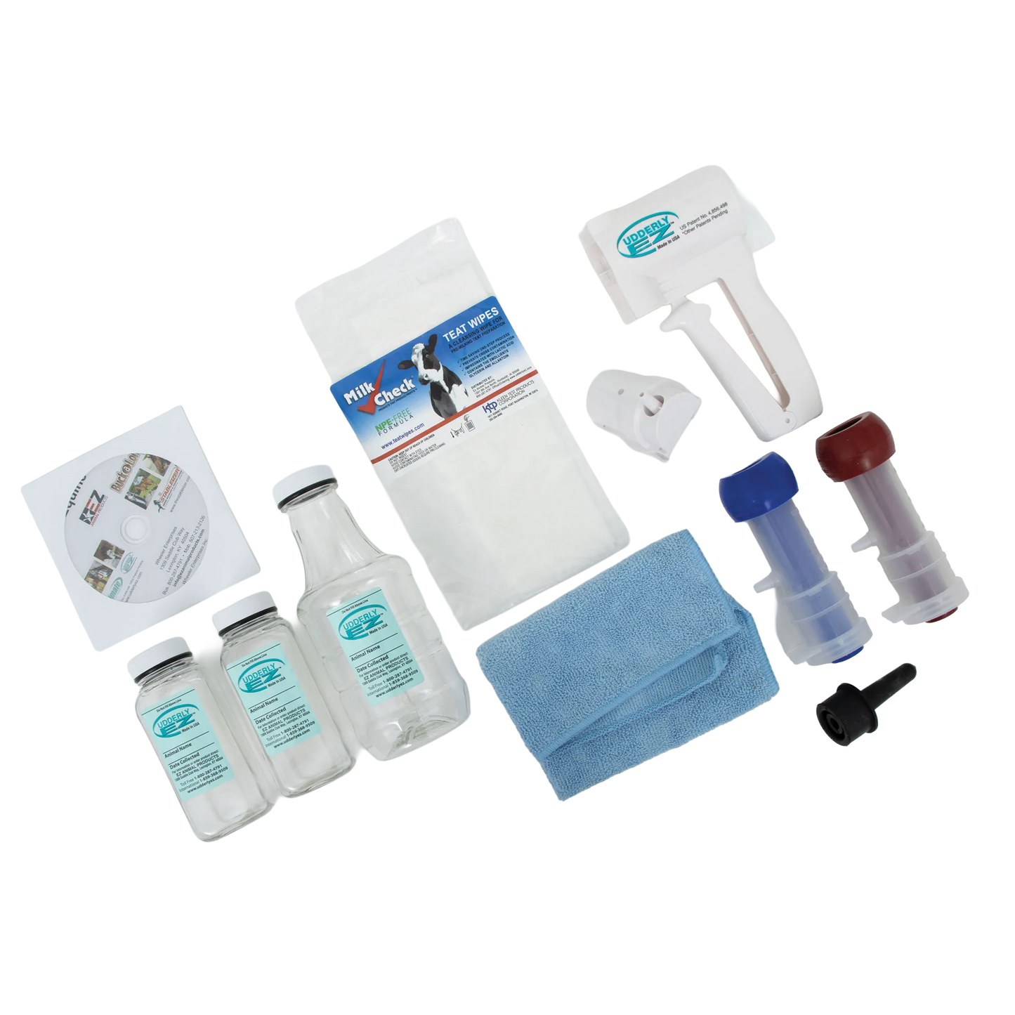 Udderly EZ Horse Milker,"Horse milking kit with bottles, teat wipes, applicator, and blue towel"