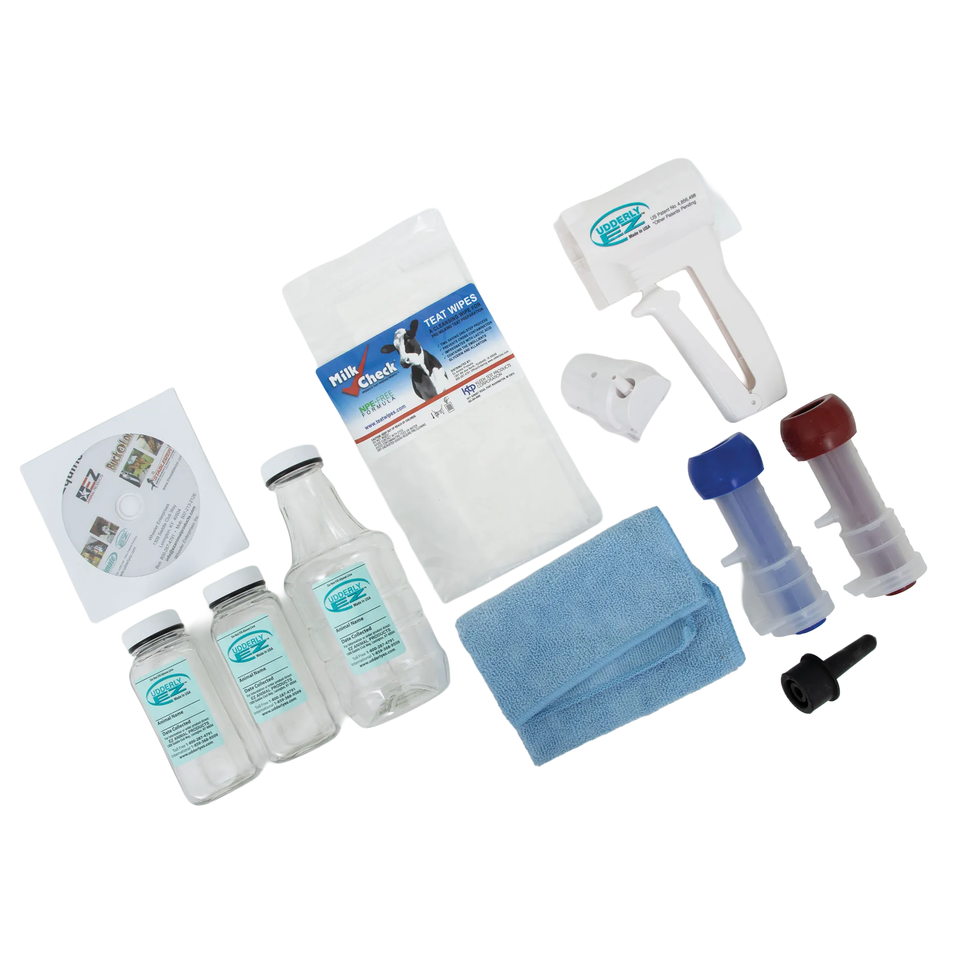 Udderly EZ Horse Milker,"Horse milking kit with bottles, teat wipes, applicator, and blue towel"