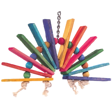 Peacock Sr.,"Colorful wooden bird toy with hanging chain and beads"