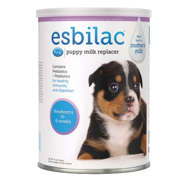 Esbilac® Puppy Milk Replacer,"Can of puppy milk replacer with puppy photo on label"