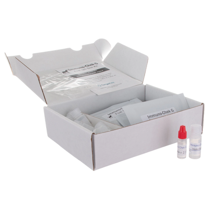 IgG Immunocheck,"Open test kit box with vials, packets, and insert"
