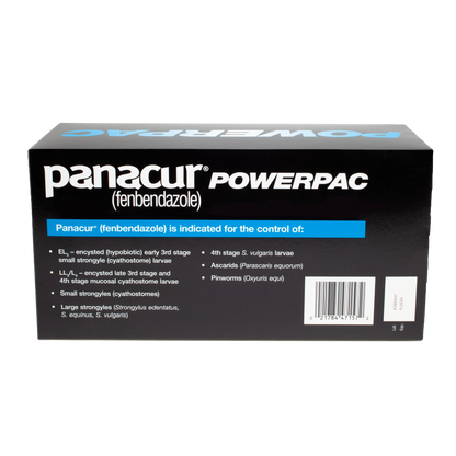 Panacur® PowerPac Paste Horse Dewormer,"Black product box with side panel and barcode"