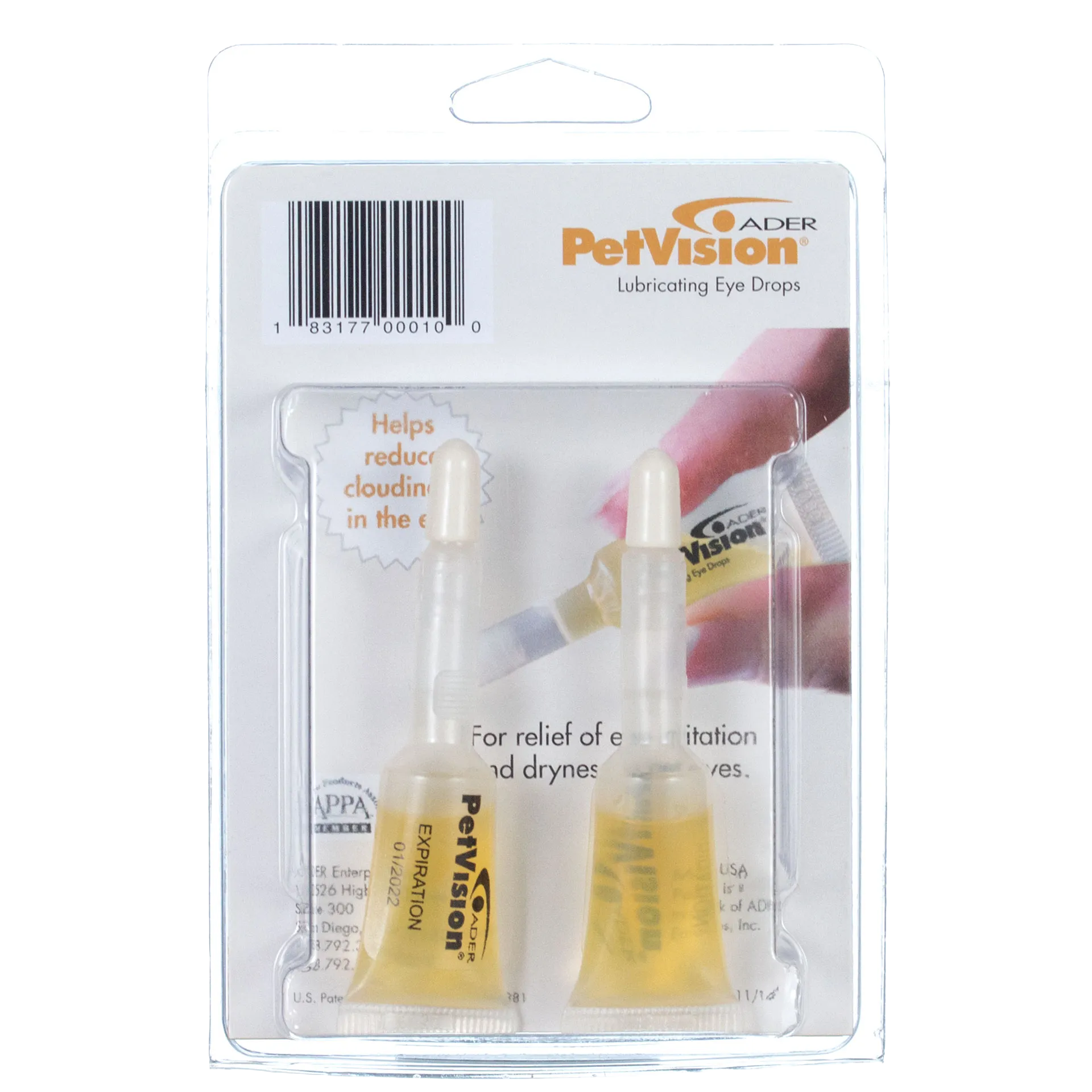PetVision® Lubricating Eye Drops,"Blister pack with two eye drop tubes"
