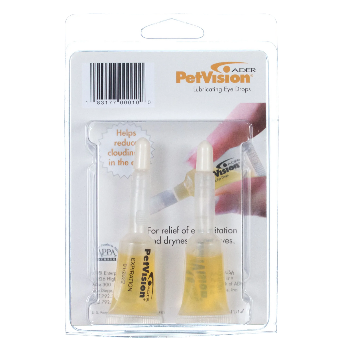 PetVision® Lubricating Eye Drops,"Blister pack with two eye drop tubes"