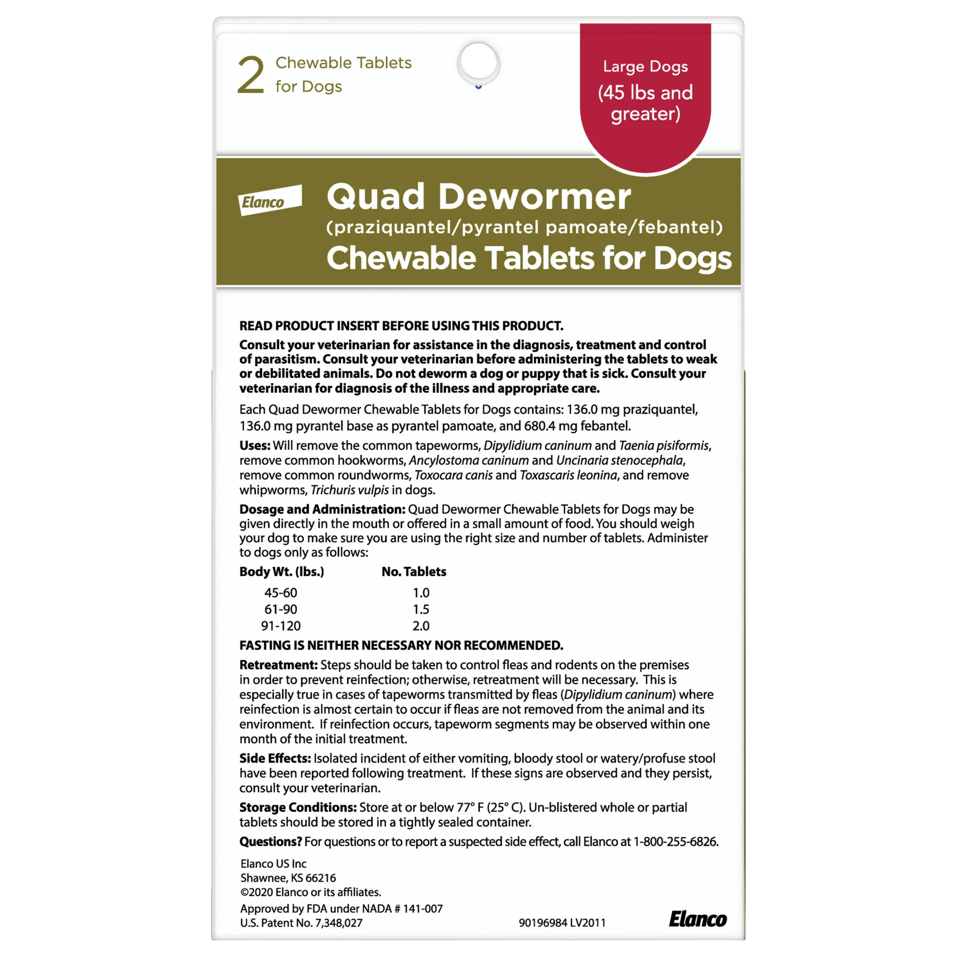 Quad Dewormer,"Back of package with dosage and administration information"