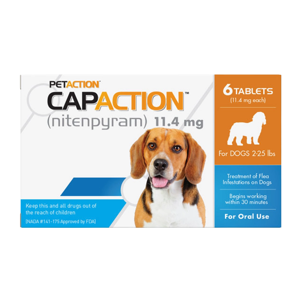CapAction®,"Front of tablet box with dog image"
