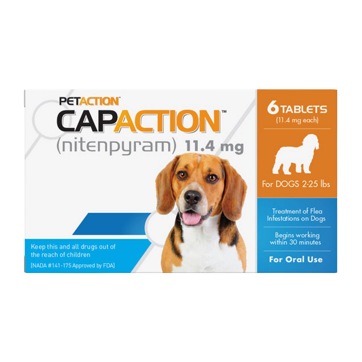 CapAction®,"Front of tablet box with dog image"