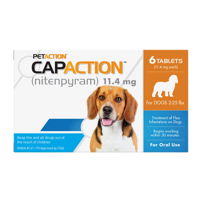 CapAction®,"Front of tablet box with dog image"