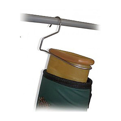 Stainless Steel AV Hanger,"Hooked hanger over rod holding green bag"