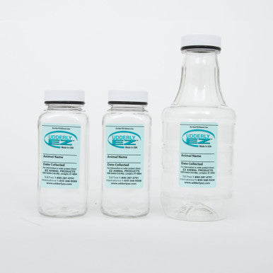 Udderly EZ Horse Milker,"Three clear collection bottles with white caps"