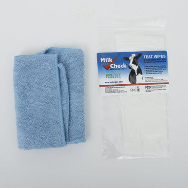 Udderly EZ Horse Milker,"Blue folded cloth beside clear teat wipe packet"