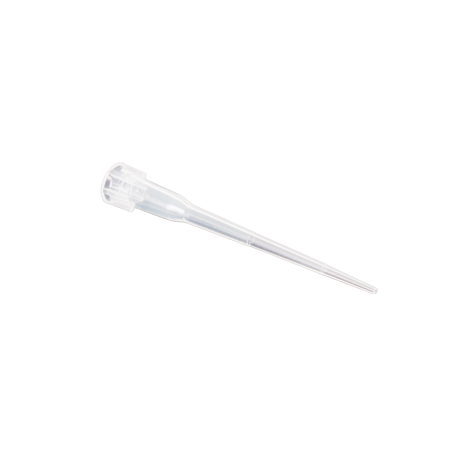 0.5-10ul Micropipettor tips,"Single clear pipette tip, angled side view"
