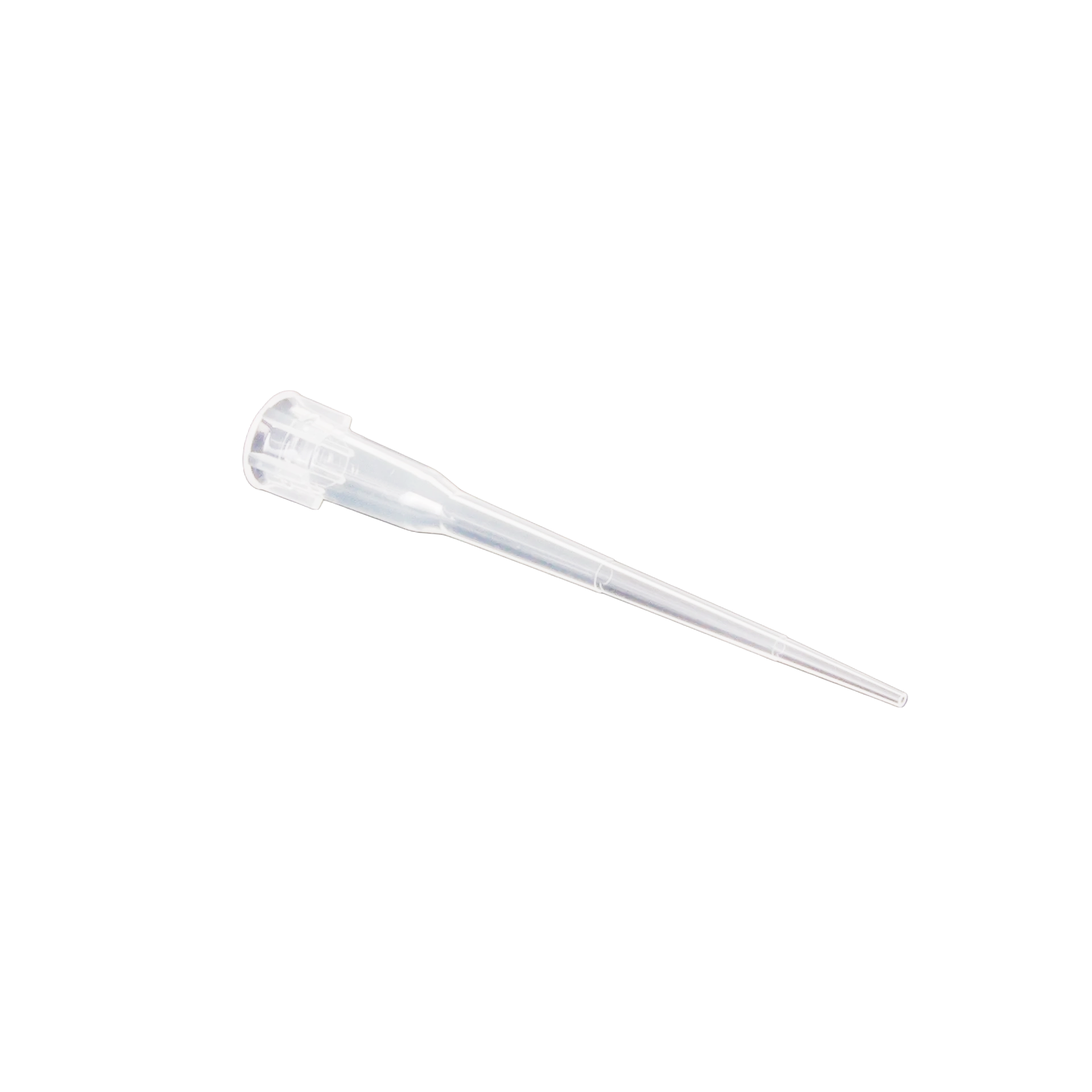 0.5-10ul Micropipettor tips,"Single clear pipette tip, angled side view"