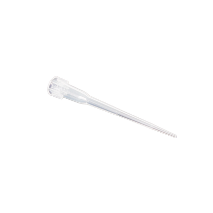 0.5-10ul Micropipettor tips,"Single clear pipette tip, angled side view"