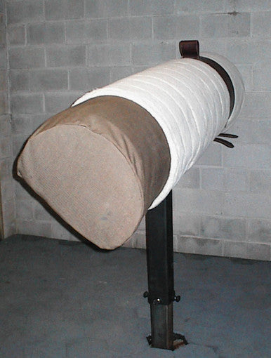 Fabric tunnel hanging on black metal stand,"Fabric tunnel suspended from black metal stand"