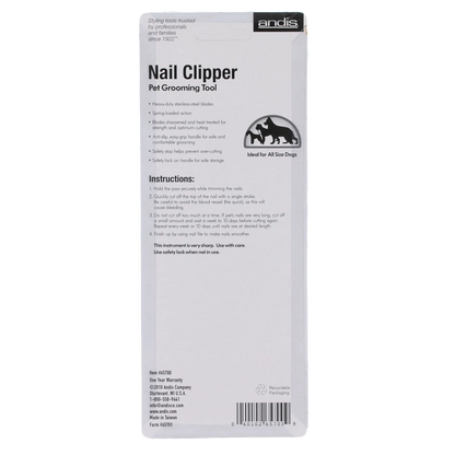 Andis® Nail Clipper,"Back of blister packaging with instructions and barcode"
