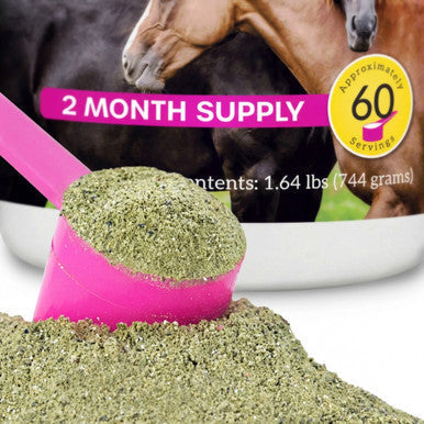 Happ-E-Mare,"Pink scoop with green powder in front of product container"