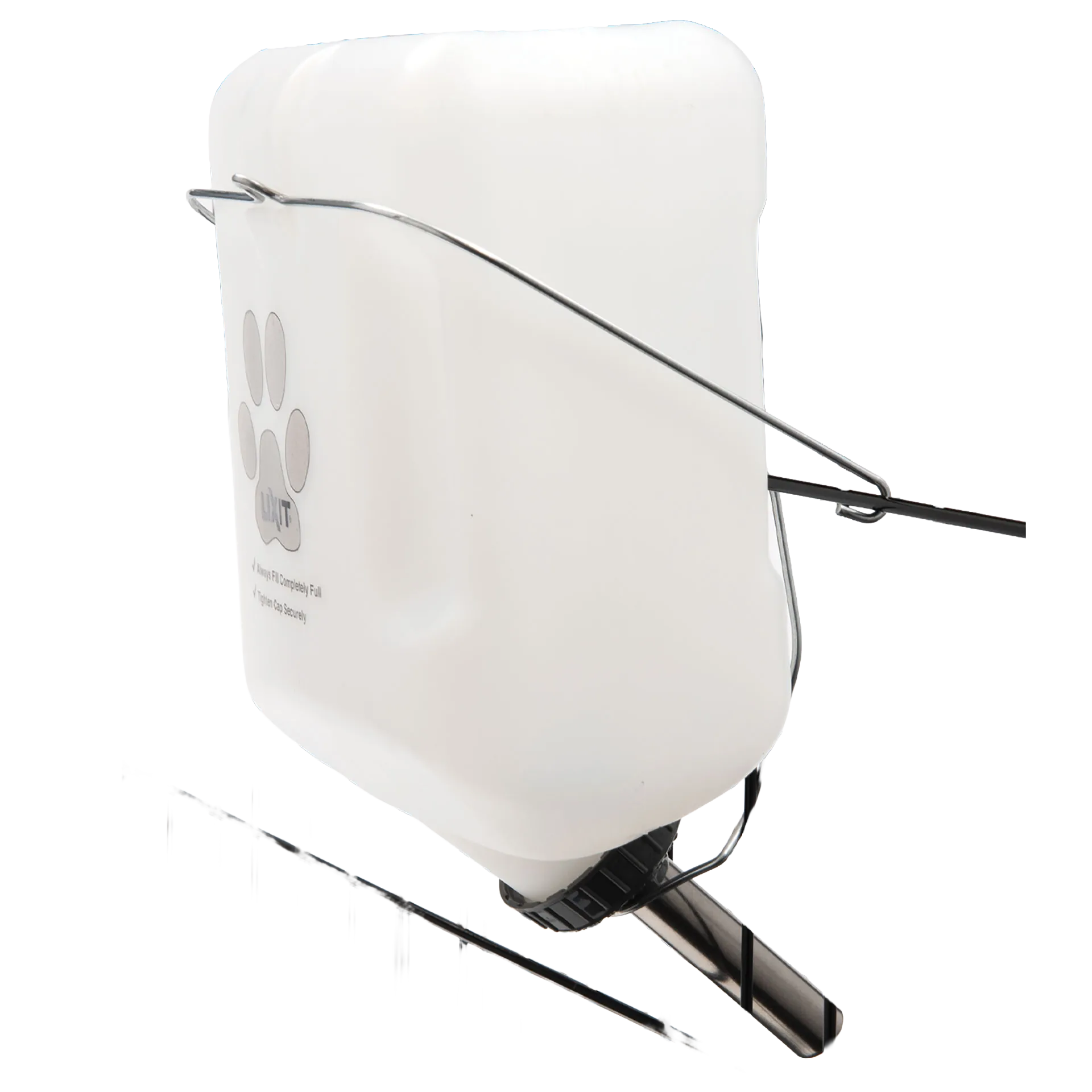 Lixit® Dog Waterer,"White mounted water bottle with metal drinking tube"