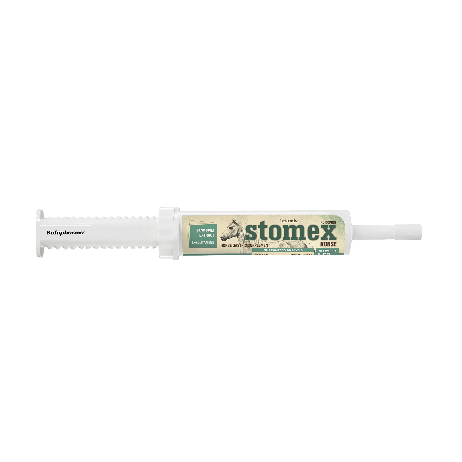 BotuMix Stomex,"White oral paste syringe with labeled barrel"