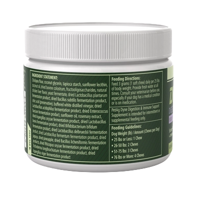 PetAg Dyne Soft Chews Digestion & Immune Support,"White plastic jar with green label, back view"