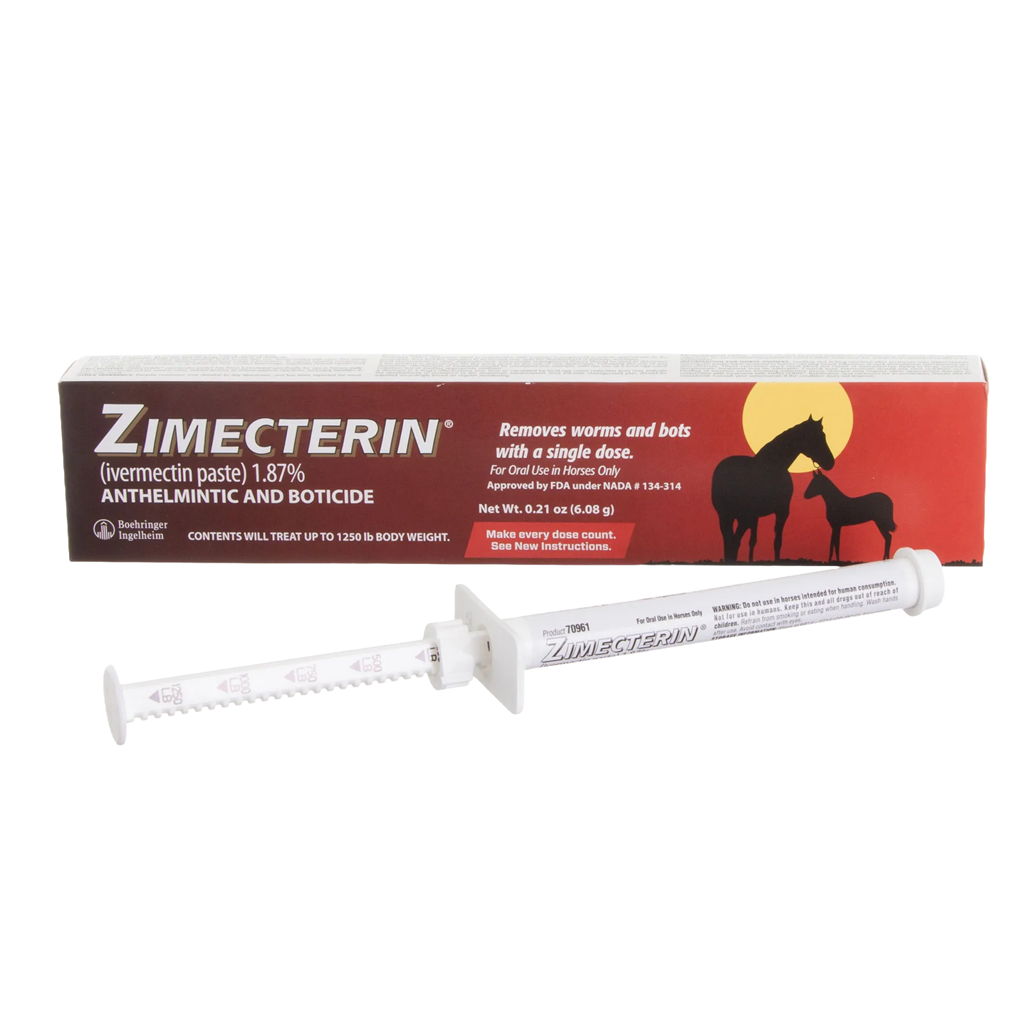ZIMECTERIN®,"Oral paste syringe with plunger insert and box packaging"