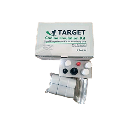 Target Canine Ovulation Test Kit,"Box with reagent bottles, dropper tray, and wrapped test components"