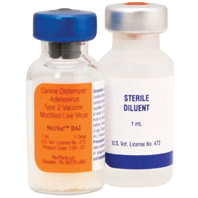 NeoVac® DA2 Single Dose,"Two small vaccine vials with blue cap and sterile diluent"