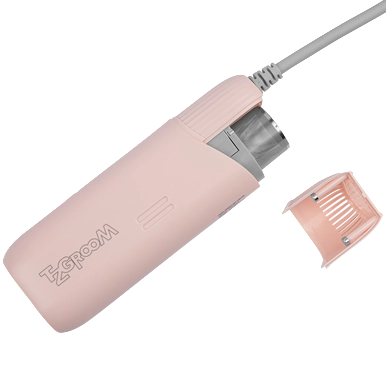 Mini Portable Neck Dryer by TZGroom,"Pink handheld dryer with cap removed and attached cord"