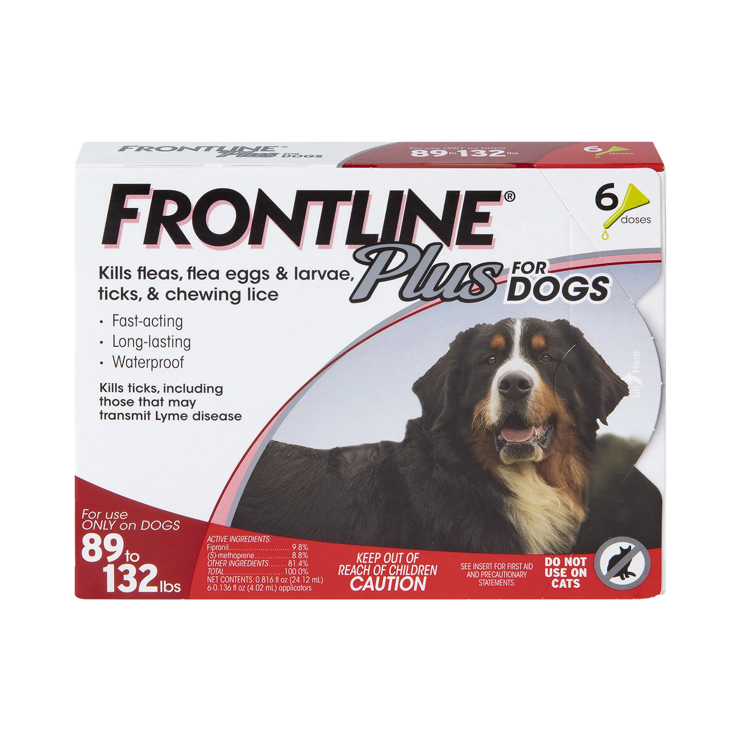 Frontline® Plus for Dogs,"Front of six-dose dog treatment box with large dog photo"
