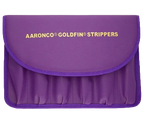 Aaronco Goldfin Set of 6 Gold Plated Stripping Knife,"Purple fabric storage pouch with flap and six tool slots"