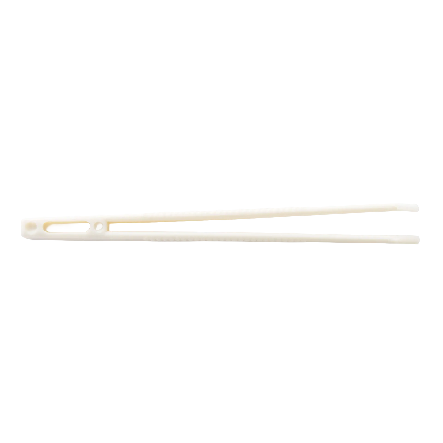 Polyester Straw Tweezer,"Beige plastic tweezer shown closed in side view"