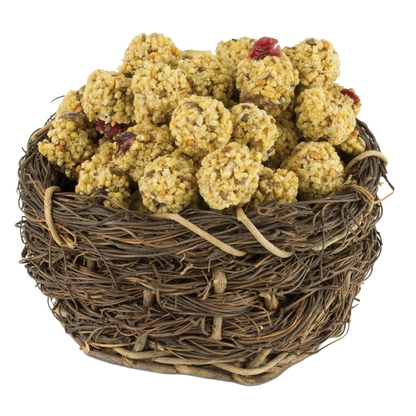 Lafeber Pellet-Berries Sunny Orchard,"Round pellet treat balls in a woven basket"