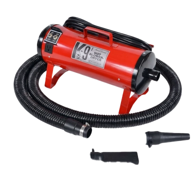 K-9 I Dog Dryer,"Red dryer unit with black hose and nozzle"