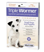 Triple Wormer®,"Front view of product box with dog image and 12 chewables"