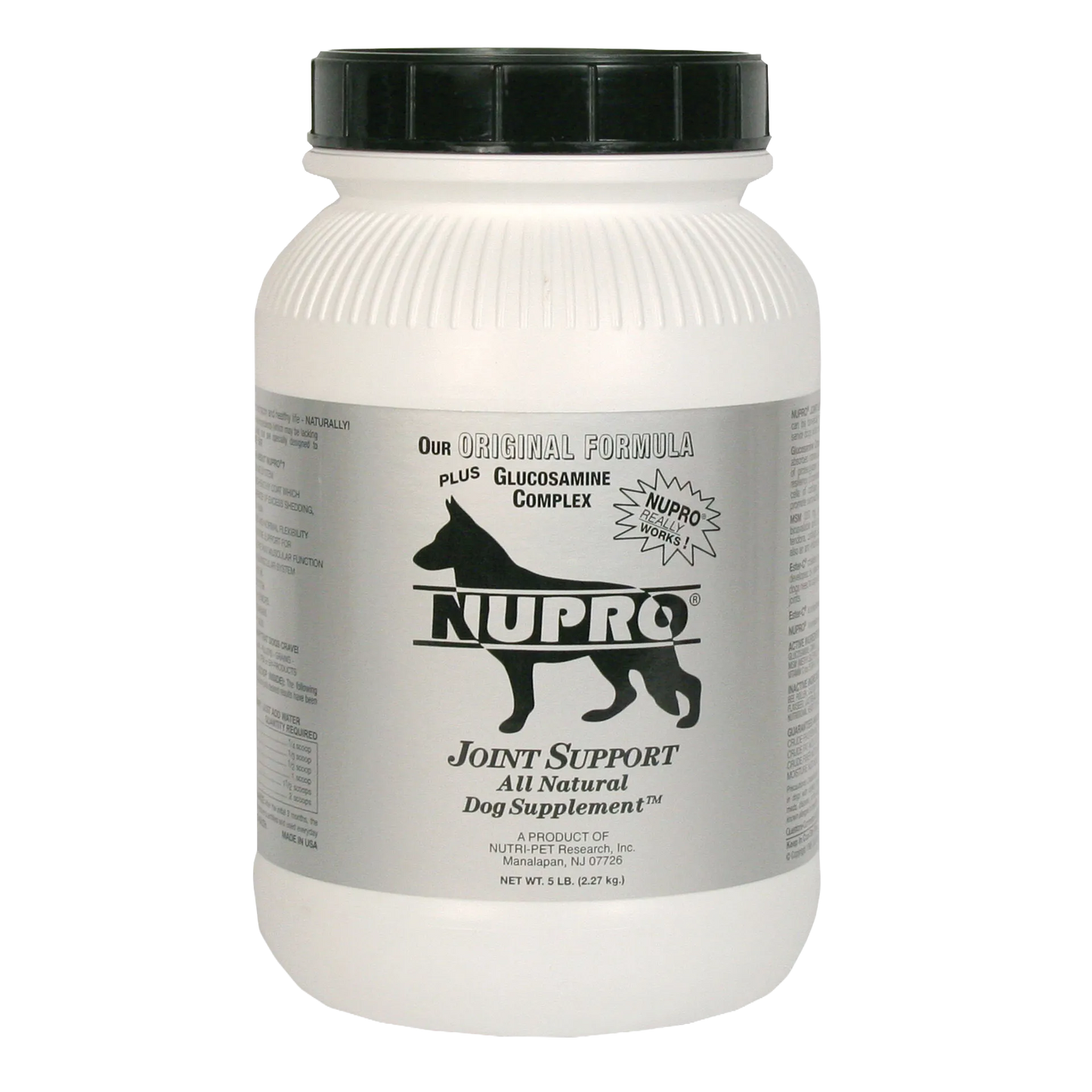 Nupro® Joint & Immunity Support,"White supplement jar with black lid and dog silhouette label"