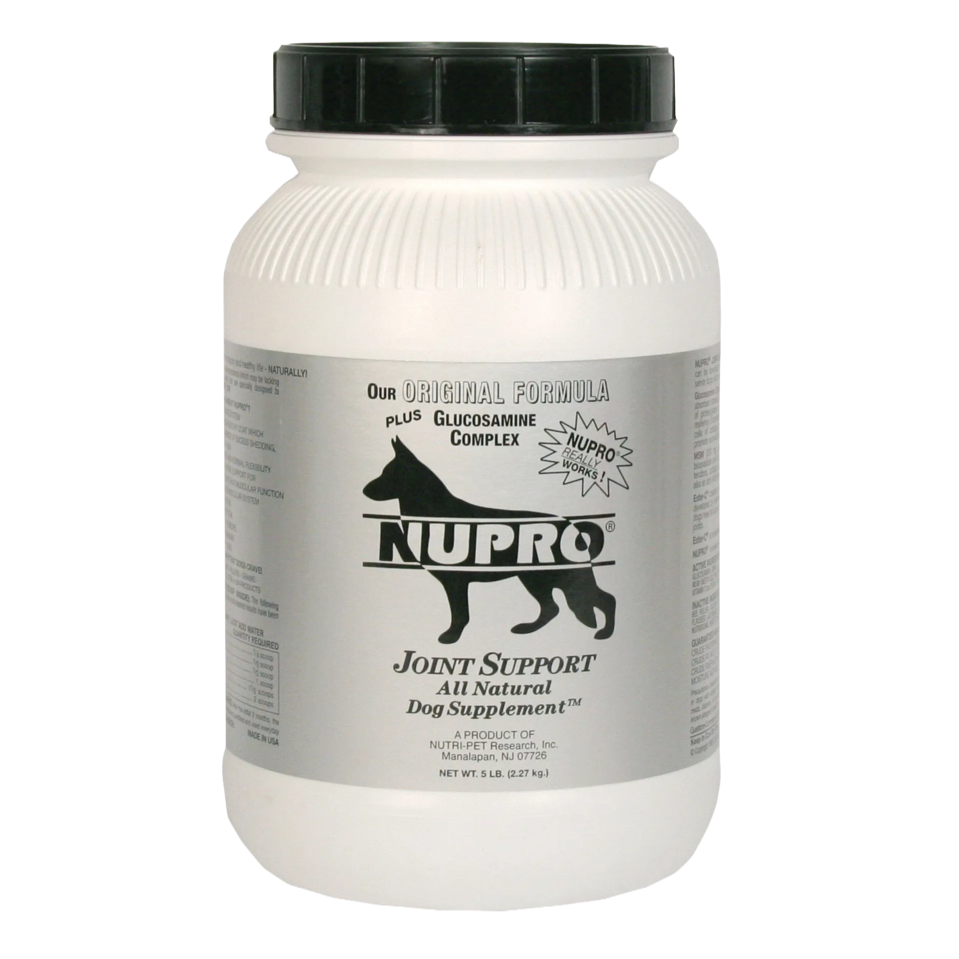 Nupro® Joint & Immunity Support,"White supplement jar with black lid and dog silhouette label"