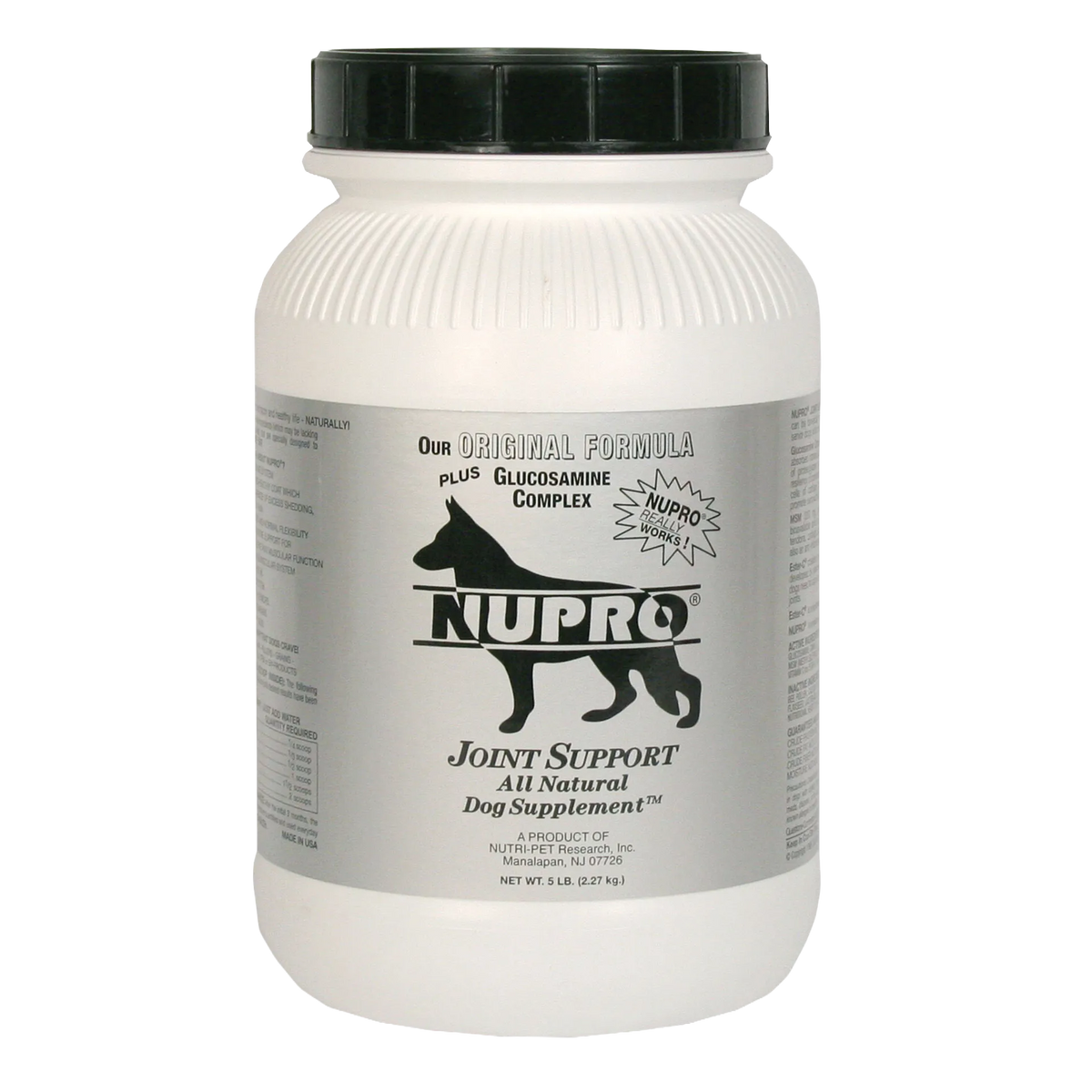 Nupro® Joint & Immunity Support,"White supplement jar with black lid and dog silhouette label"