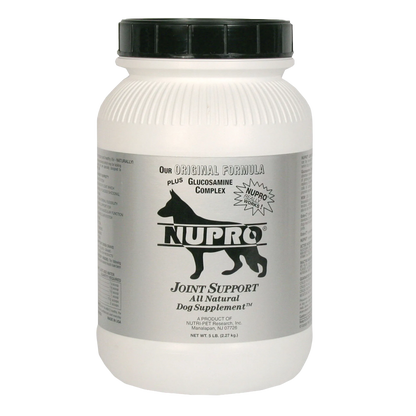 Nupro® Joint & Immunity Support,"White supplement jar with black lid and dog silhouette label"