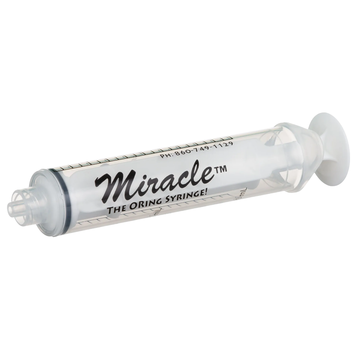 Miracle Nipple O-ring Syringe,"Clear syringe with black O-ring and plunger"