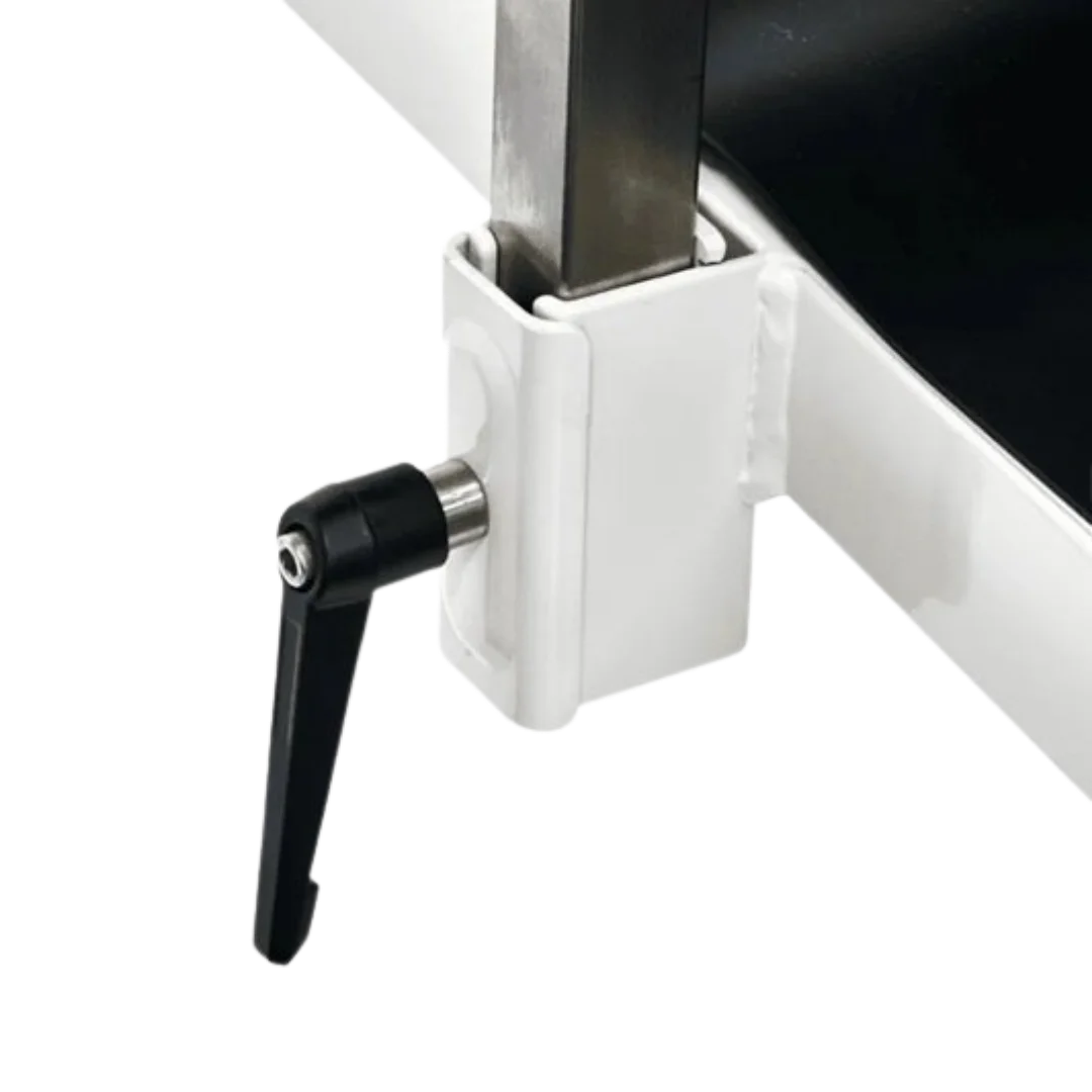 "52"" Dog Grooming 999 Electric Table without Drawer by Waggz","Close-up of table arm bracket with black adjustment handle"