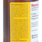 Nemex®-2 Dewormer for Dogs,"Close-up of bottle side label with dosage instructions"