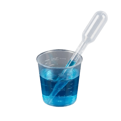 Transfer Pipette 0.2 ml,"Clear transfer pipette in measuring cup with blue liquid"