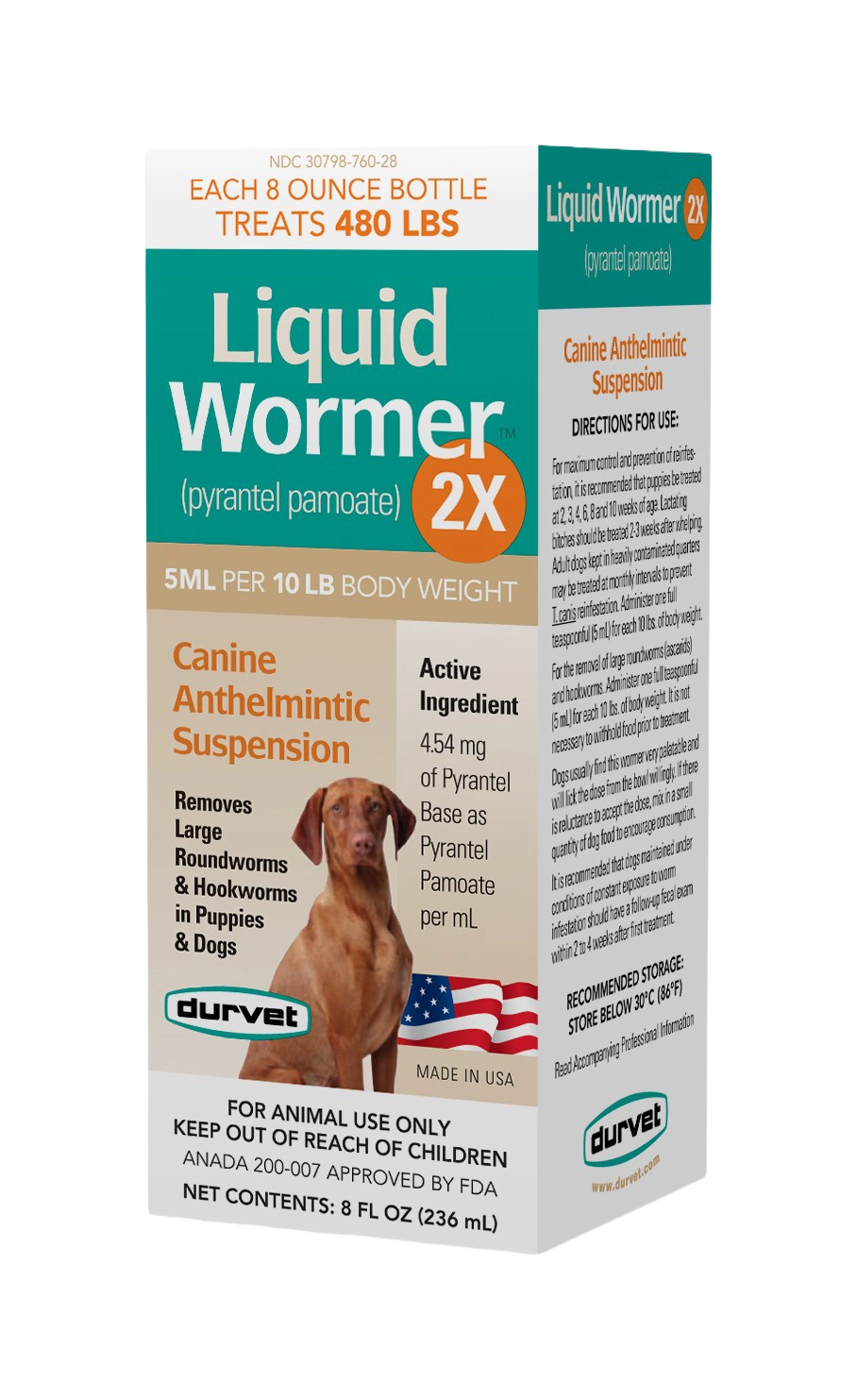 Liquid Wormer™ 2X,"Product box with dog photo, front and side panel views"