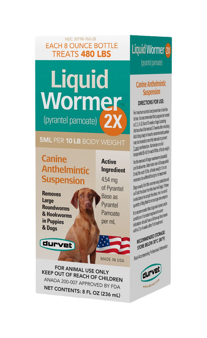 Liquid Wormer™ 2X,"Product box with dog photo, front and side panel views"