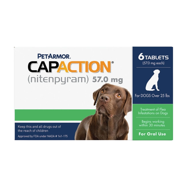 CapAction®,"Product box with dog image and 6-tablet label"